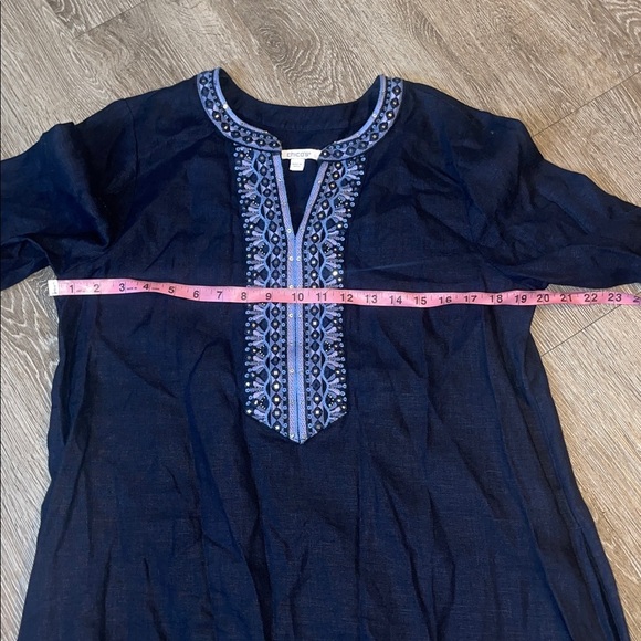 Chico’s casual Navy Blue Embellished Beaded Linen Dress size 8 - Picture 7 of 8